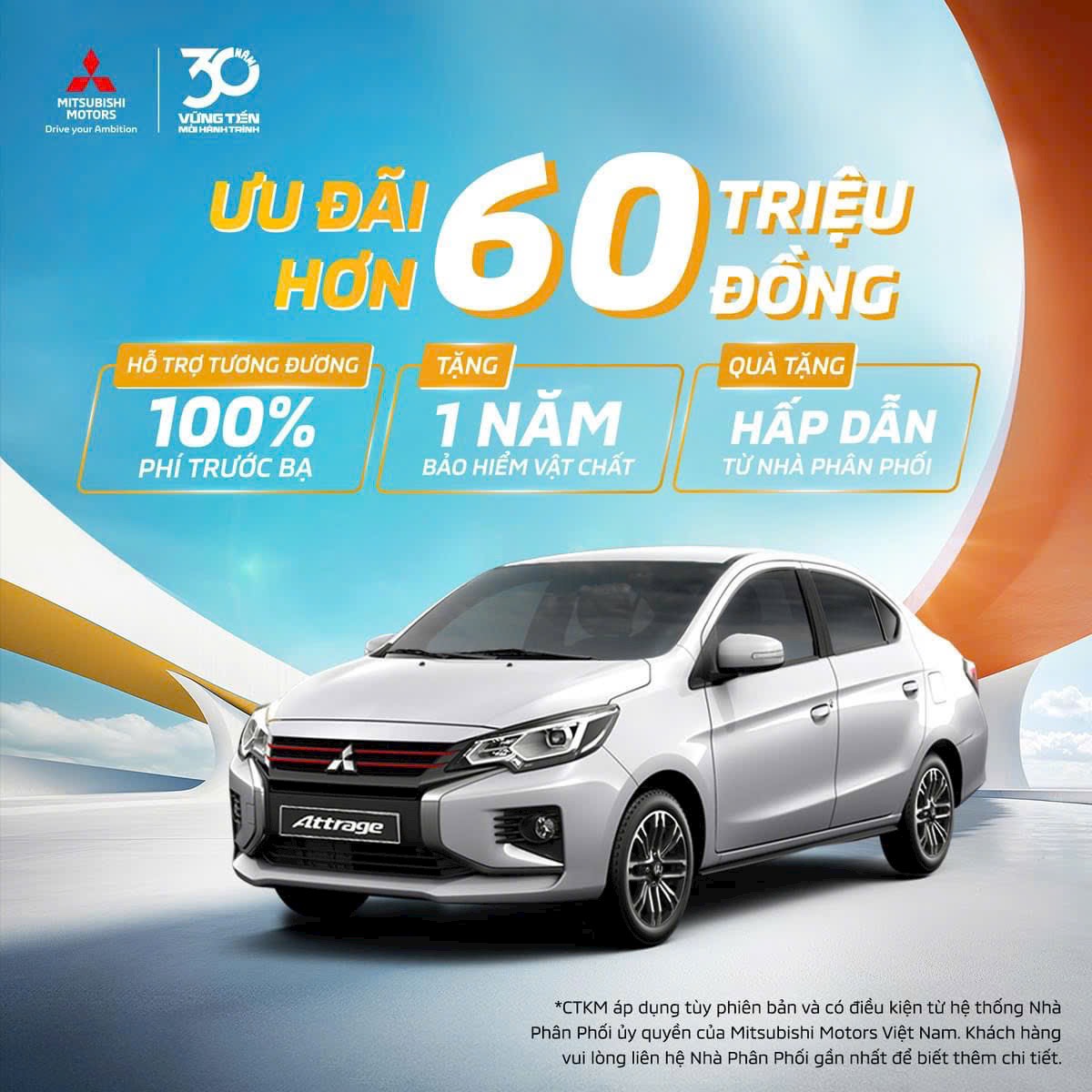 Giá lăn bánh Mitsubishi Attrage tháng 08/2024: Ưu đãi lớn nhất đến 100% trước bạ